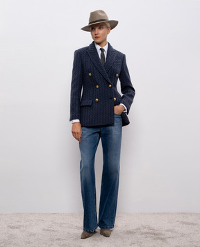 Brunello Cucinelli Синій двобортний жакет з кашеміру M012T7056