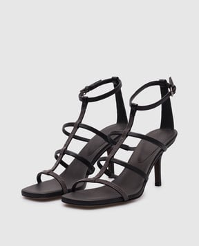 Brunello Cucinelli Черные кожаные босоножки с цепочкой мониль MZSKC2982