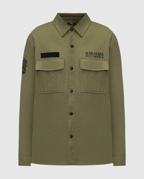Balmain Сорочка з льоном кольору хакі з логотипом FH1HS475CG14