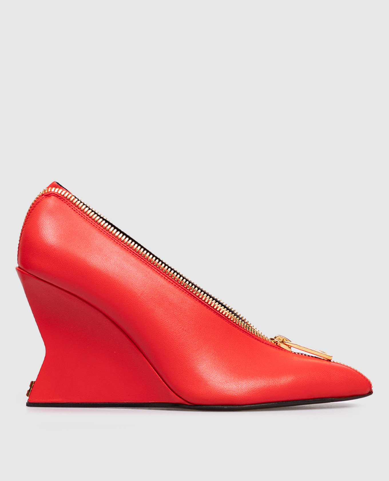 

Красные кожаные туфли на танкетке с молнией, Красный, Туфли