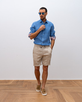 ISAIA Блакитна сорочка з льону 008358C9769