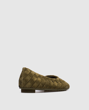 Bottega Veneta Зеленые замшевые балетки Atomic с плетением Intrecciato 806850V4JC0