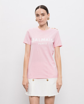 Balmain Рожева футболка з принтом логотипа BF1EF005BB02