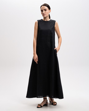 Asceno Чорна сукня міді Tallin з льону D024F44C01