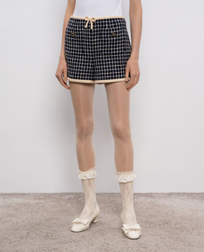 Valentino Синие твидовые шорты с шерстью в клеточку 7B3RF3359E4
