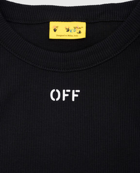 Off-White Детский черный топ в рубчике с принтом логотипа OGAD009S25JER001