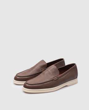 Loro Piana Коричневые кожаные лоферы с монограммой логотипа. FAL1969