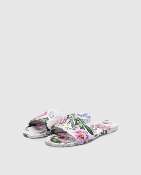 Dolce&Gabbana Белые лакированные шлепанцы в цветочный принт. CW2215A6L05