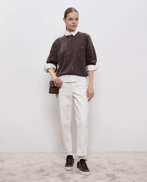 Brunello Cucinelli Коричневий джемпер з кашеміру з паєтками M12215100