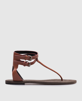 Brunello Cucinelli Коричневые кожаные сандалии MZDCR525