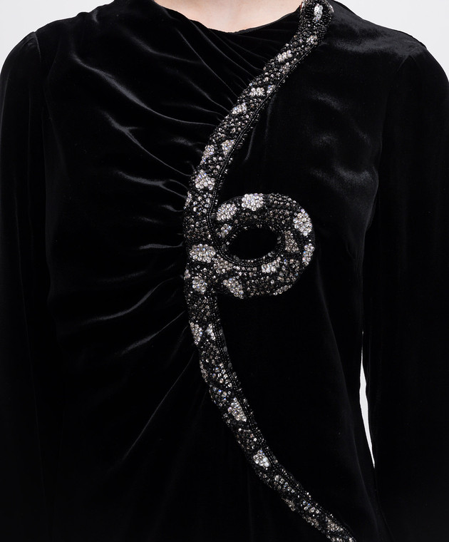 Valentino Черное бархатное платье мини с шелком с кристаллами QB3VAJE53TF изображение 5