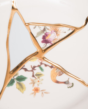 SELETTI Біла порцелянова тарілка Kintsugi з позолотою 24 карат 09612
