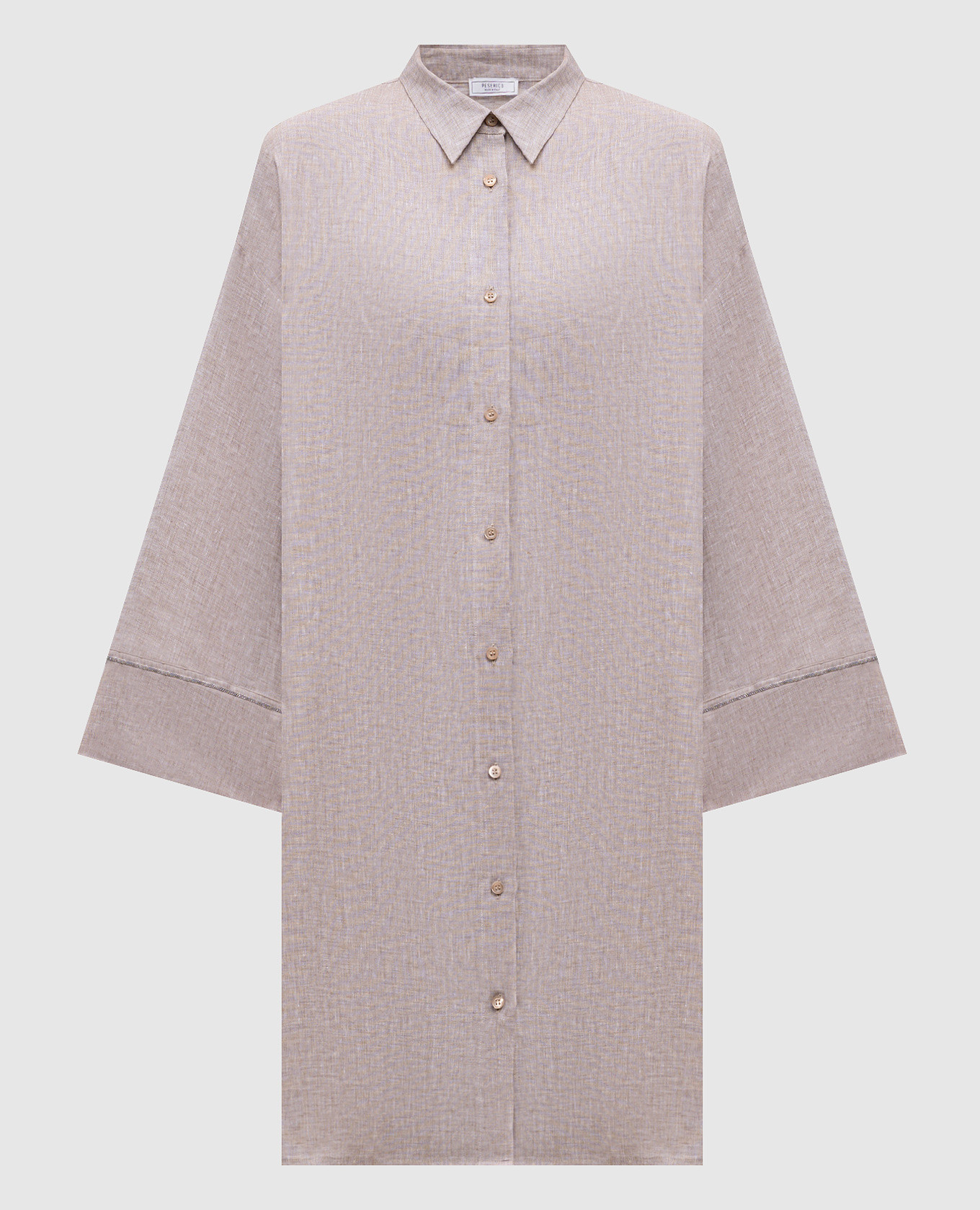 Бежевая удлиненная рубашка из льна