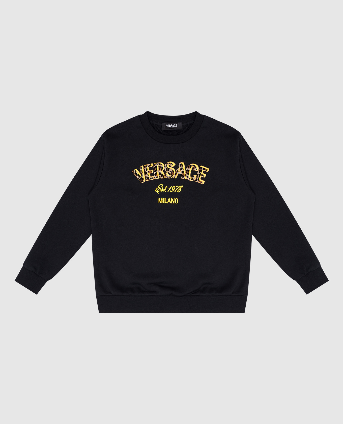 

Детский черный свитшот с фактурным логотипом Versace Wild, Худи и свитшоты