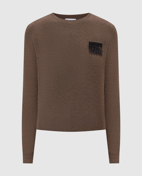Brunello Cucinelli Коричневий джемпер з кашеміру з брошкою M12216300P