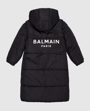 Balmain Детская черная куртка с контрастным принтом логотипа BV2R40N0118410