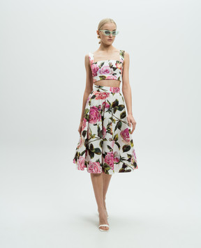 Dolce&Gabbana Біла спідниця міді в квітковий принт F4C1XTHS5S4
