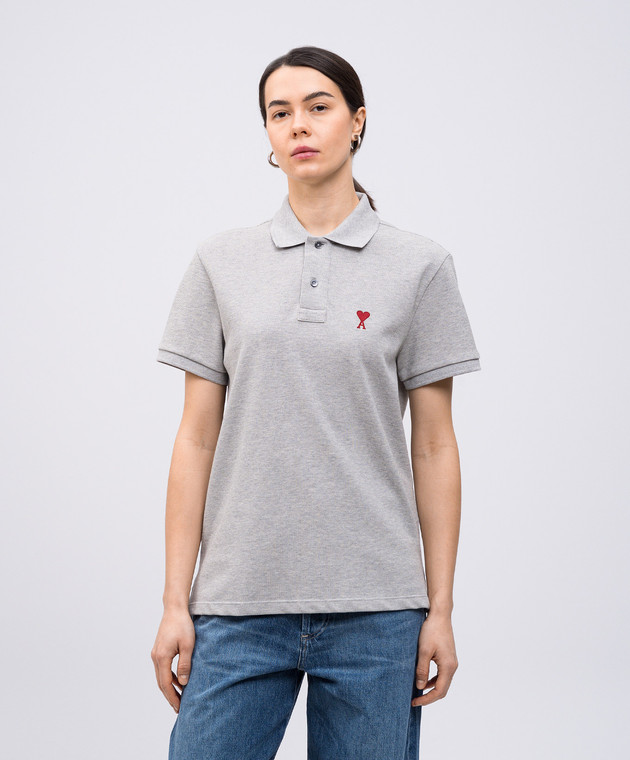 Ami Paris Сіре поло з вишивкою емблеми Ami de Coeur BFUPL001760w зображення 3