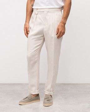 Brunello Cucinelli Бежевые брюки из льна MP420M5030