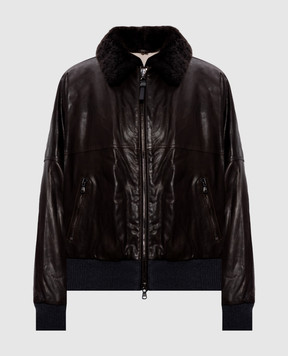 Brunello Cucinelli Коричневая кожаная куртка с овчиной MPPAH7747