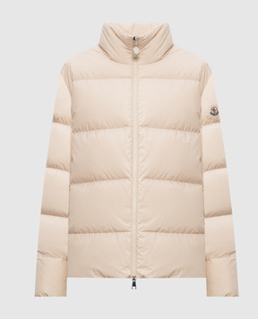Moncler Бежевая пуховая куртка с нашивкой логотипа K20931A00001597YW