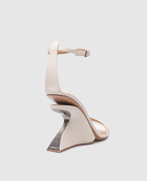 Off-White Бежеві шкіряні босоніжки Jug з фігурними підборами OWIH058S24LEA001