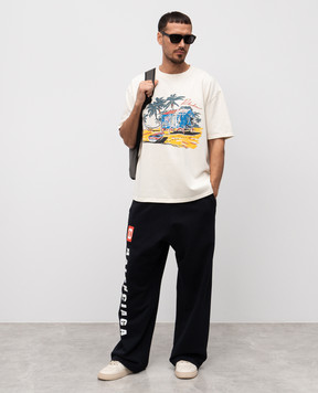 Rhude Бежевая футболка с принтом Beach side RHPS25TT11012
