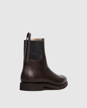 Brunello Cucinelli Коричневі шкіряні черевики Mat  з ланцюжком моніль MZOLG3033
