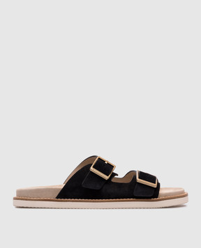 Brunello Cucinelli Черные замшевые шлепанцы Urban MZUSILY235