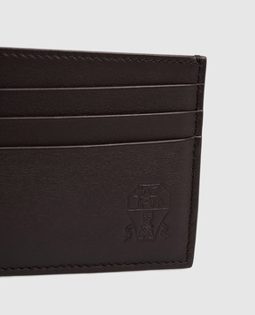 Brunello Cucinelli Коричневый кожаный картхолдер с тиснением логотипа MWZNBU434