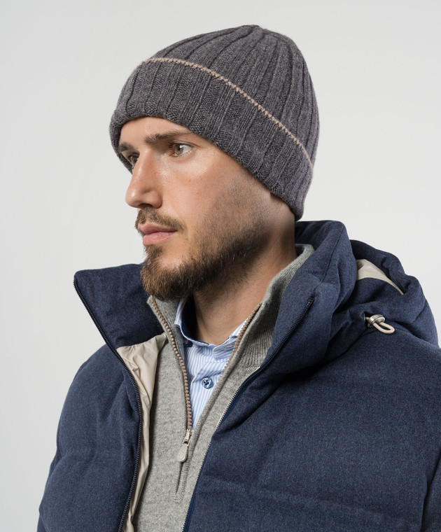 Brunello Cucinelli Сіра шапка з кашеміру в рубчик M2240900 зображення 2