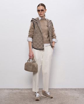 Brunello Cucinelli Коричневий джемпер з кашеміру з ланцюжком моніль M12212604P
