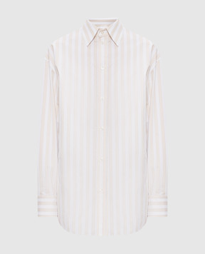 Saint Laurent Бежевая рубашка Cassandre в полоску 835517Y7C11