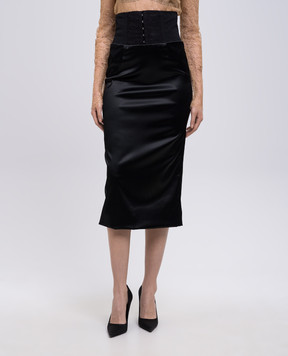 Dolce&Gabbana Чорна спідниця міді з корсетним поясом F4CI1TFURAD