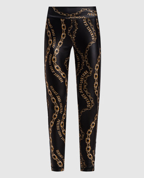 Versace Jeans Couture Черные леггинсы в принт Chain Couture с лампасами 77HAC114JS417