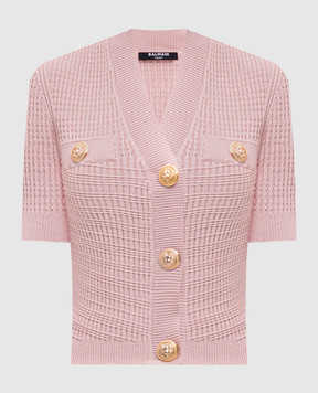 Balmain Розовый кардиган с коротким рукавом в узоре. EF0KL225KI42