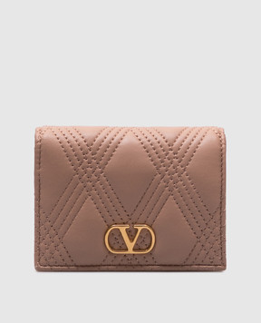 Valentino Рожеве шкіряне портмоне QUILTIE з логотипом VLogo 7W2P0AS4MIC
