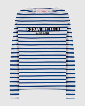 Valentino Белый лонгслив в полоску с принтом логотипа Chez Valentino 6B3MG24C962