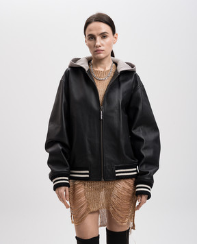 Palm Angels Черный кожаный бомбер с логотипом PWJA036S25LEA001