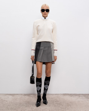Thom Browne Белый свитер из шерсти с ажурным узором FKA509AY1029
