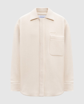 Off-White Белое укороченное пальто с шерстью в стиле рубашки OWES004S25FAB001