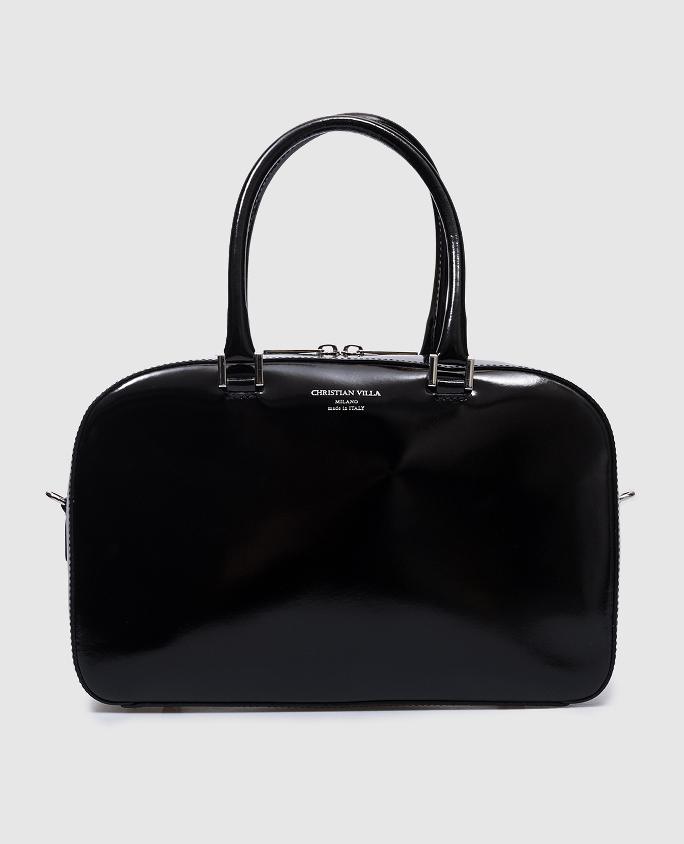 

Черная кожаная глянцевая сумка Boston, Черный, Сумки на плечо