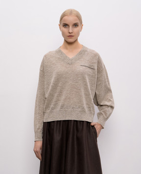 Brunello Cucinelli Бежевый пуловер с леном с люрексом M8Q202912