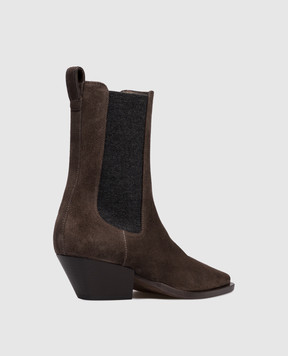 Brunello Cucinelli Коричневі замшеві козаки з ланцюжком моніль MZSFC3080P