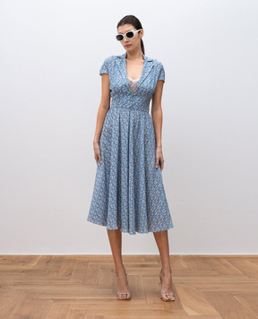 Ermanno Scervino Блакитна сукня із шовку в квітковий принт D462Q355OYQ