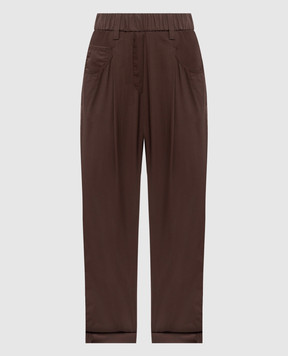 Brunello Cucinelli Коричневые брюки Track с цепочкой мониль M0H93P8907