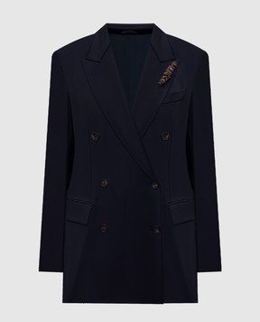 Brunello Cucinelli Синій двобортний жакет з вовни MB1667541