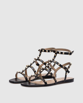 Valentino Черные кожаные сандалии ROCKSTUD 6W2S0A05VOD