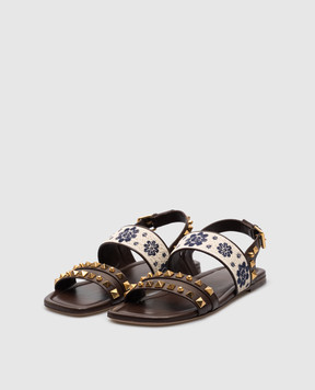 Valentino Коричневые кожаные сандалии с вышивкой 6W2S0LP2CJK