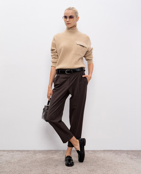 Brunello Cucinelli Бежевий светр з кашеміру з ланцюжком моніль M12721704